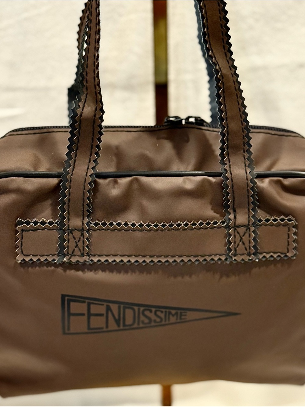 Vintage Fendissime Brown Coated Nylon Small Duffle Handbag - Picture 3 of 9